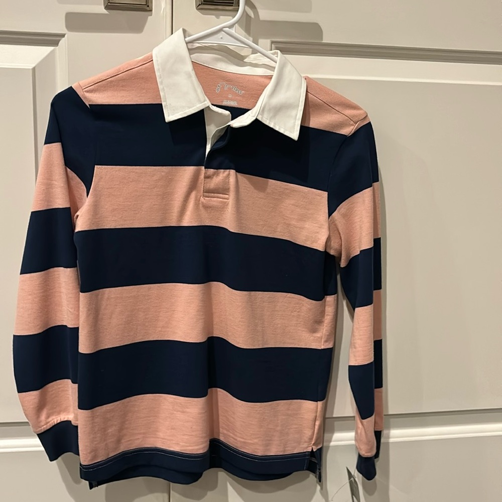 NEW Art Class girls pink navy Rugby Shirt long sleeve t-shirt top Medium